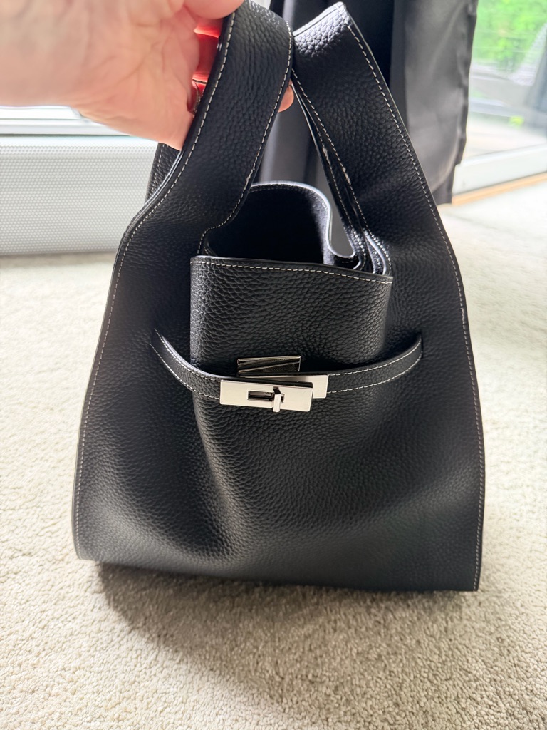 Black Leather Bucket Handbag